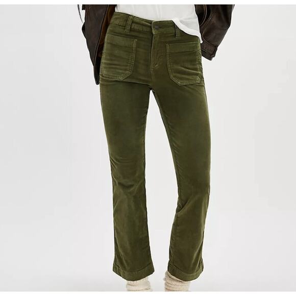 Free People High Time Kick Flare Pant Women’s 6 Army Green Mid Rise Patch Pocket - Picture 1 of 8